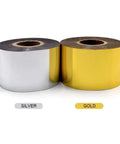 Gold And Silver Hot Stamping Foil Paper Rolls 1.5 Inch By 400 Feet for Leather Bronzing Machines and DIY Projects side by side