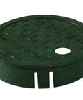 Green 6 Inch Valve Box Cover For Outdoor Irrigation Valves And Meters Overlapping ICV Style Foam Polyolefin Build Easy Fit No Fuss Keeps Dirt And Grass Out Round Economy Valve Box Cover For Lawn Or Garden Water Lines on white background