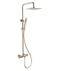 Top Shelf Thermostatic Shower System Wall Mounted Rain Shower Combo Set With 12 Inch High Pressure Shower Head in gold finish