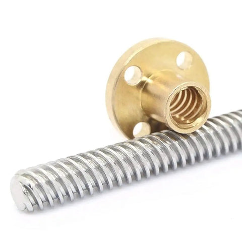 8mm T8 Threaded Trapezoidal Lead Screw For 3D Printers, Stainless Steel, 1mm Or 2mm Pitch, Lead Options From 1mm To 20mm, Lengths 100mm To 550mm, Includes T Shape Design, Pro Grade For Precision Motion And Smooth Travel brass nut and screw
