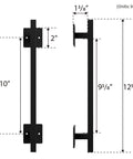 Antique Rustic 12 Inch Barn Door Handle, Solid Steel Heavy Duty Flush Square Base Pull For Gate Garage Sheds, measurements shown