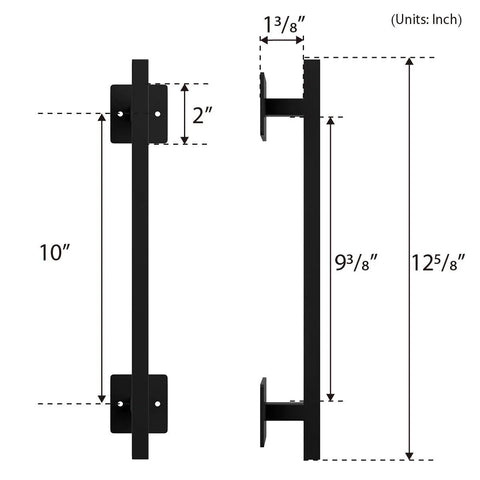 Antique Rustic 12 Inch Barn Door Handle, Solid Steel Heavy Duty Flush Square Base Pull For Gate Garage Sheds, measurements shown
