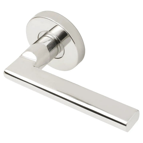 Sunrise Lever Round Rosette Tubular Latch Passage Set in polished stainless steel TL4 2-3/4 inch backset