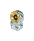 Close-up of Legacy Ball Foot Air Chuck With Clip One Quarter Inch Female NPT AL3000, brass and zinc construction, auto shop tool.