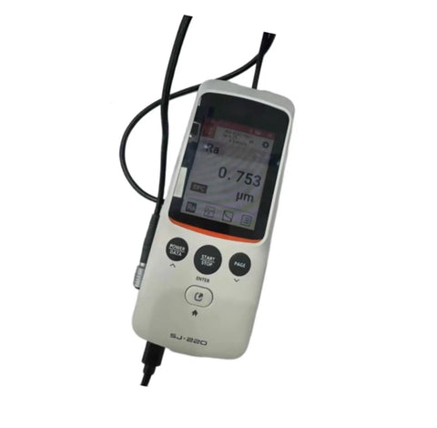 Top Tier SJ 220 Surface Roughness Tester Delivering Hella Crisp Digital Reads And Knockout Accuracy For Your Daily Machining Grinds And Slick Metal Checks, showing LCD screen with surface texture readout.
