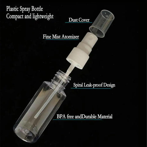 Must Have Travel Spray Bottle Set Clear Plastic Four Pack With Two 1oz And Two 1.7oz Bottles Plus Extra Nozzle Funnel And Labels