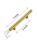 Brushed Brass Cabinet Pulls Set 60 Pack 5 Inch Stainless Steel Kitchen Drawer Handles 3 Inch Center To Center Durable Hardware For Cabinets Easy Install Modern Look showcasing dimensions.