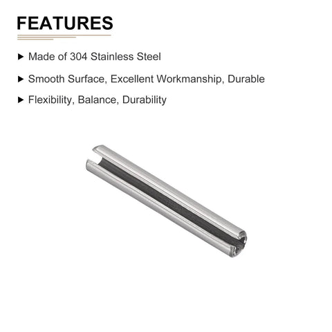 2mm x 16mm Slotted Spring Pin 50 Pack, Durable 304 Stainless Steel Silver Roll Dowel Fastener close-up view
