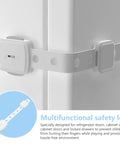 Five Pack Kids Safety Locks For Refrigerator And Cabinets No Glue Design Plastic Childproof Latches on a fridge corner