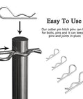 Beefy Adjustable Clevis Pin Kit For Trailers And Heavy Equipment Seven Sixteenths By Two And A Half Inch Zinc Steel Pins With Eight Holes And R Clip Four Sets Easy Length Adjustments Works Great With Cotter Pins And Hitch Pins shown with R clips and installation