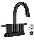 Matte Black 4 Inch Centerset Two Handle Bathroom Faucet With 360 Degree Swivel Spout For Two Or Three Hole Vanities No Fuss Lead Free Modern RV Ready Vanity Sink Faucet With Pop Up Drain And Water Supply Lines