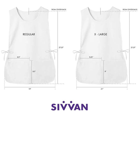 Unisex Cobbler Apron Set in Black 2 Pack, 27.5 Inch Length, Deep Front Pockets, Self Trim Binding, size comparison diagram