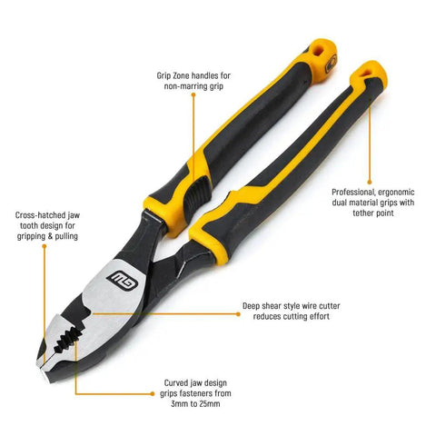 Pitbull Dual Material Pliers Set Six Piece Built Tough With High Leverage Joint Design features ergonomic grip and cross-hatched jaw.