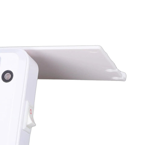 Close-up of the Smart Wall Outlet Extender With Six Power Receptacles And Four USB Ports Including Type C Charging and a built-in shelf.