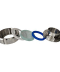 Six-piece 1-1/2-inch stainless steel weld union sight glass kit with PTFE gaskets and glass viewing disc