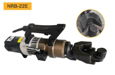 Portable Hydraulic Rebar Cutter And Bending Machine for Construction Sites, NRB-22E, compact electric tool with black handle.