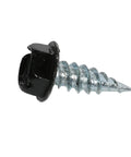 Bombproof Self Piercing Sheet Metal Screw with Slotted Hex Washer Head, size seven half inch, black coated.