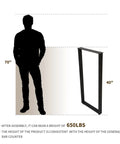 40 Inch Bar Height Table Legs Set Of 2 Built To Last Heavy Duty Metal Rectangular Iron Furniture Legs With Adjustable Feet next to a 70 inch silhouette for size comparison