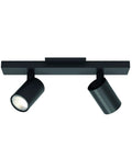 Ascoli Twin Indoor Spotlight Bar in matte black with two adjustable heads, ideal for kitchens and tight spaces.