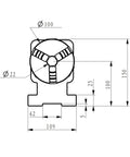 100Mm Center Height Cnc Rotary A Axis 4-Jaw Chuck technical drawing with dimensions for precise machining applications.