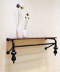 Wall Mounted Coat Hooks With Wooden Clothing Rail And Tight Black Metal Brackets For Entryway Organization Or Closet Storage Heavy Duty Frame Easy Install clean design with vases and flowers decor