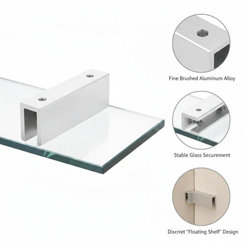 Rock-Solid Glass Shelf Clips, Aluminum Alloy Mounting Hardware for Cabinet Display Units showcasing secure glass panel support