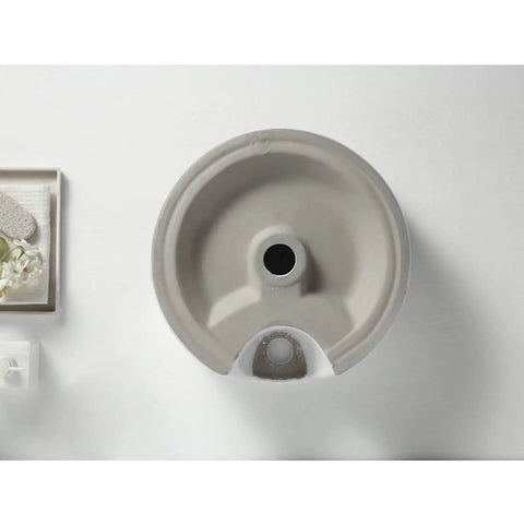 Straight Fire 15.7 Inch Diameter Round Ceramic Bathroom Vessel Sink With Integrated Faucet For Above Counter Installation And Quick Room Glow Up In Crisp White Finish from above, showcasing smooth ceramic design.