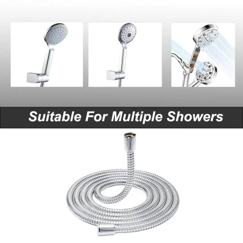 Extra Long 79 Inch Stainless Steel Shower Hose Handheld Extension Universal Replacement G One Half coiled on white background