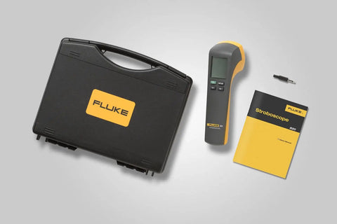 Rock Solid LED Stroboscope Featuring 30 To 300000 FPM Flash Rate And Knockout Brightness Rugged Design For Smooth Industrial Inspection And Precision Motor Testing Gear in black case with user manual.