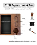 Espresso Knock Box And Tamp Station 4 In 1 Organizer For Espresso Tamper Distributor And Portafilter with dimensions shown