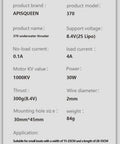 Product parameters for 2S LiPo 8.4V 22W BM70 Brushed Submarine Thruster Sealed Waterproof IP68, details of specs and dimensions.