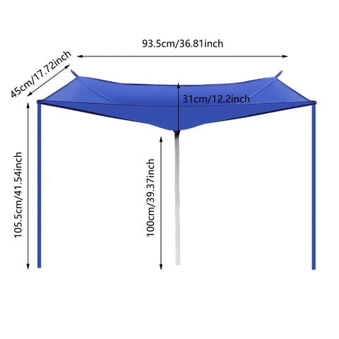 Blue No Tools Needed Rainwater Harvesting System With Hose For Easy Install And One Person Setup, showing dimensions.