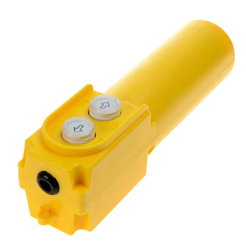 Heavy Duty Yellow Crane Pendant Control Box With Rainproof Push Buttons For Hoist Up Down Switching, ABS housing, close-up view.