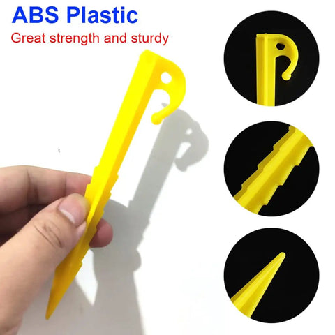 12 Pack 5.9 Inch Plastic Tent Stakes With Serrated Edges Yellow Durable Lightweight ABS Plastic