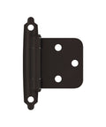 Variable Overlay Self Close Cabinet Hinges Oil Rubbed Bronze shown from front, featuring four mounting holes for secure installation.