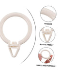 Close-up of a white plastic curtain ring with clip showing smooth edges, rotation feature, and portability; from 48 Pack Plastic Curtain Rings With Clips Smooth Glide Hanging Rings For Drapes Curtains Screens And Shower Curtains Compatible With Roman Rods Random Colors Easy To Install Durable.