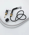 GAZOGJ Pullout Kitchen Faucet with Button Switch Flexible Hose and Modern Mixer Tap - Ivory parts including hose and connectors.