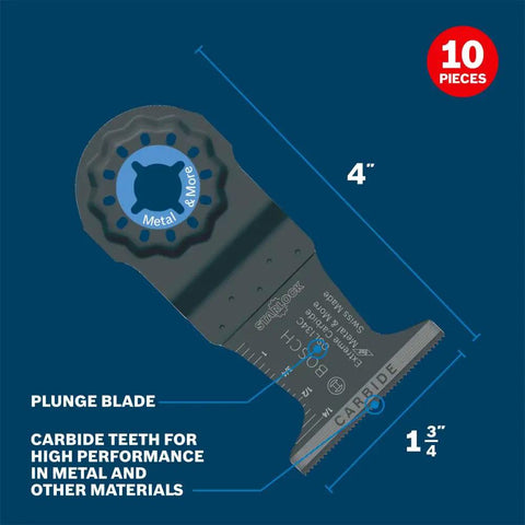OSL134C-10 1-3/4 In Starlock Oscillating Tool Carbide Plunge Cut Blade 10 Pack Beefy Heavy Duty For Metal And Tough Materials 30x Life Color Coded Laser-Etched Interface