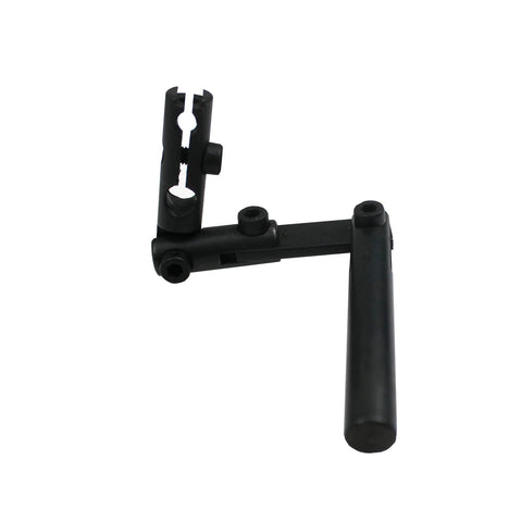 Dial indicator holder, black plastic, adjustable arm with three pivots, side view