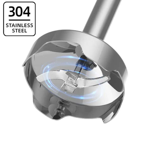 Heavy Duty 1000W Immersion Blender With 20 Speed Settings Ergonomic Grip Electric Hand Mixer stainless steel blade detail.