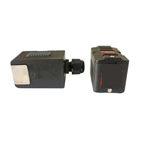 Heavy Duty Ultrasonic Clamp On Sensor For Flow Meters, black transducer with plug and play design for fluid tracking.