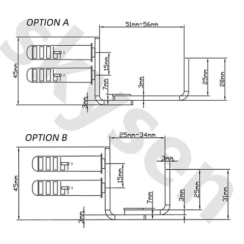 Technical drawing of 2 Pack Barn Door Bottom Floor Guide With Extend Bracket Wall Mounted Adjustable Flush Bottom Matte Black.