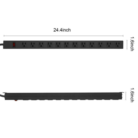 Long 12 Outlet Power Strip Surge Protector With 6 Foot Cord And 1200 Joules Of Surge Protection, Wide Spaced Outlets For Big Plugs, Perfect For Your Home Office Setup, Entertainment Center Or Workshop, Black, 24.4-inch aluminum body