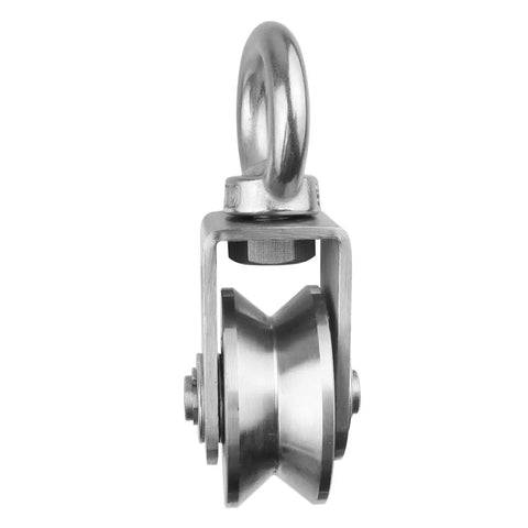 Front view of V Type Cable Pulley Wheel Swivel Single Pulley Block Stainless Steel Bearing Inside Heavy Duty Gear For Gym Equipment