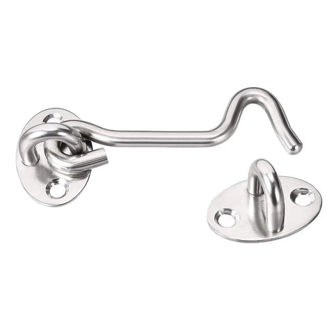 WUUWCHODC Snap Hook Latch for Gate Door Window Cabin with Mounting Screws, stainless steel, 76mm hook length, side view.