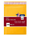 Premium Self Seal Kraft Bubble Mailers 6x10 Inches, 250 Pack Yellow Waterproof Padded Envelopes For Secure Shipping, Privacy, And Fragile Item Protection