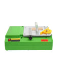 Heavy Duty 480W Mini Table Saw Delivering Hella Precision For Swift Wood Panel Cutting Lightweight Portable Build showing green design and cutting surface.
