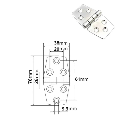 Diagram and image of Rotating Concealed Door Hinge In Stainless Steel For Marine Doors And Electric Box Control Cabinets One Piece Installation