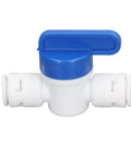 Slick Quick Connect Shut Off Valves For 1/4 Inch Water Line Tubing with blue handle for easy water control.