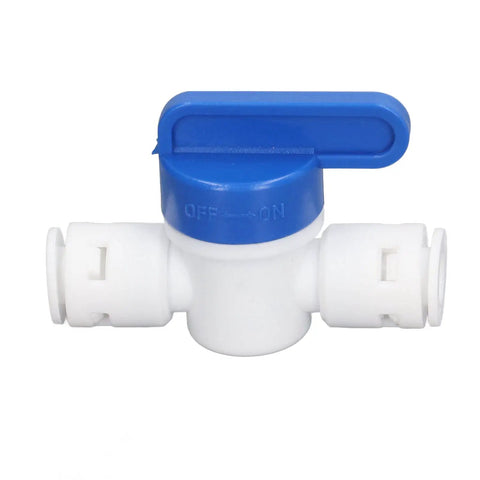 Slick Quick Connect Shut Off Valves For 1/4 Inch Water Line Tubing with blue handle for easy water control.